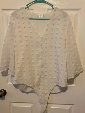 LacyWhite Swiss Dot Button-Front Women’s Top - White